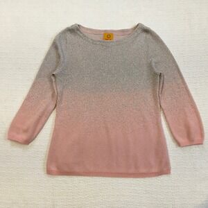 Ruby Rd Womens Sweater Medium Pink Ombre Glitter Knit Long Sleeve Boat Neck